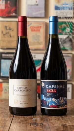 ombo Económico de vinos: Carbonero Estate Malbec y 225E Merlot de Carinae, disponible en La Cava del Tosco