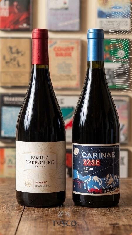 ombo Económico de vinos: Carbonero Estate Malbec y 225E Merlot de Carinae, disponible en La Cava del Tosco